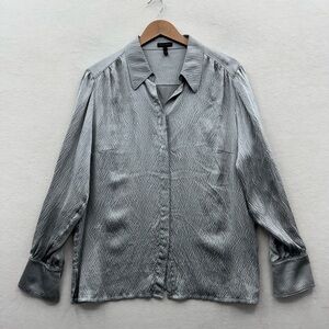 Vtg 90s Escada Women’s 44 (XL) Grey Silk Long Sleeve Button Down Shirt